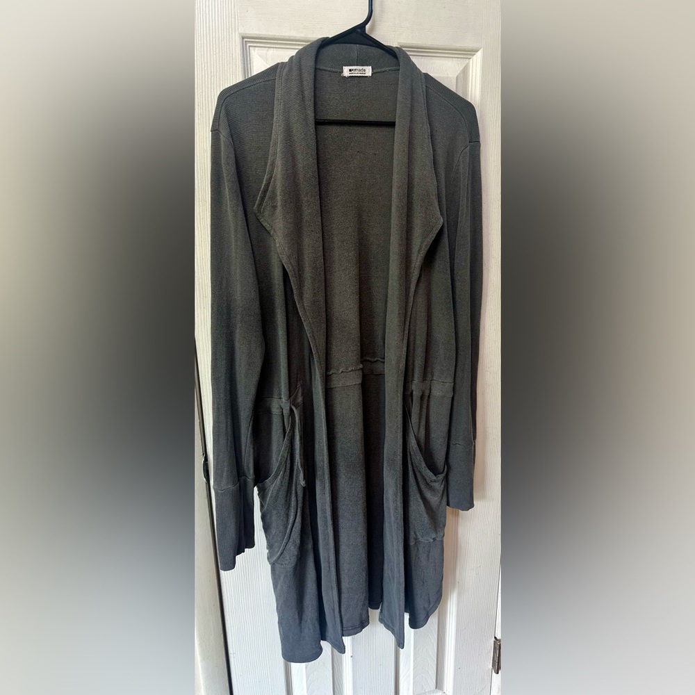 LAmade Dark Gray Open Front Longline Cardigan Sweater